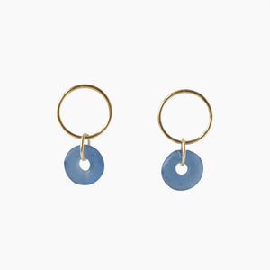 hankra, gold circle stud earrings, sky blue