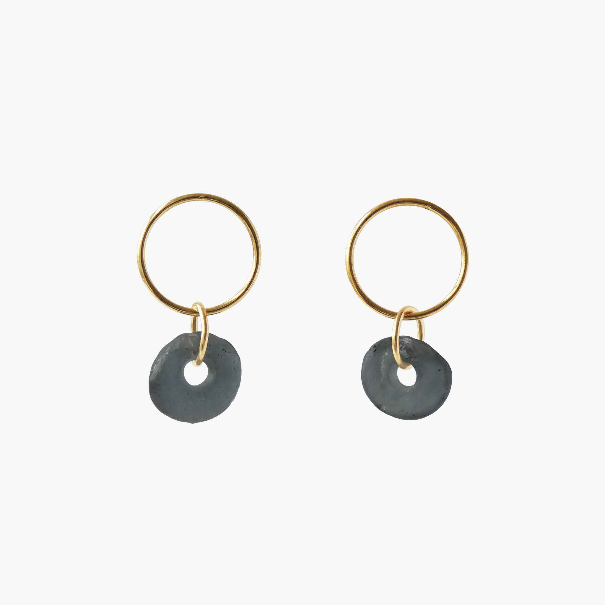 hankra, gold circle stud earrings, dark grey