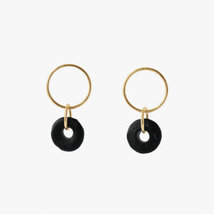hankra, gold circle stud earrings, black